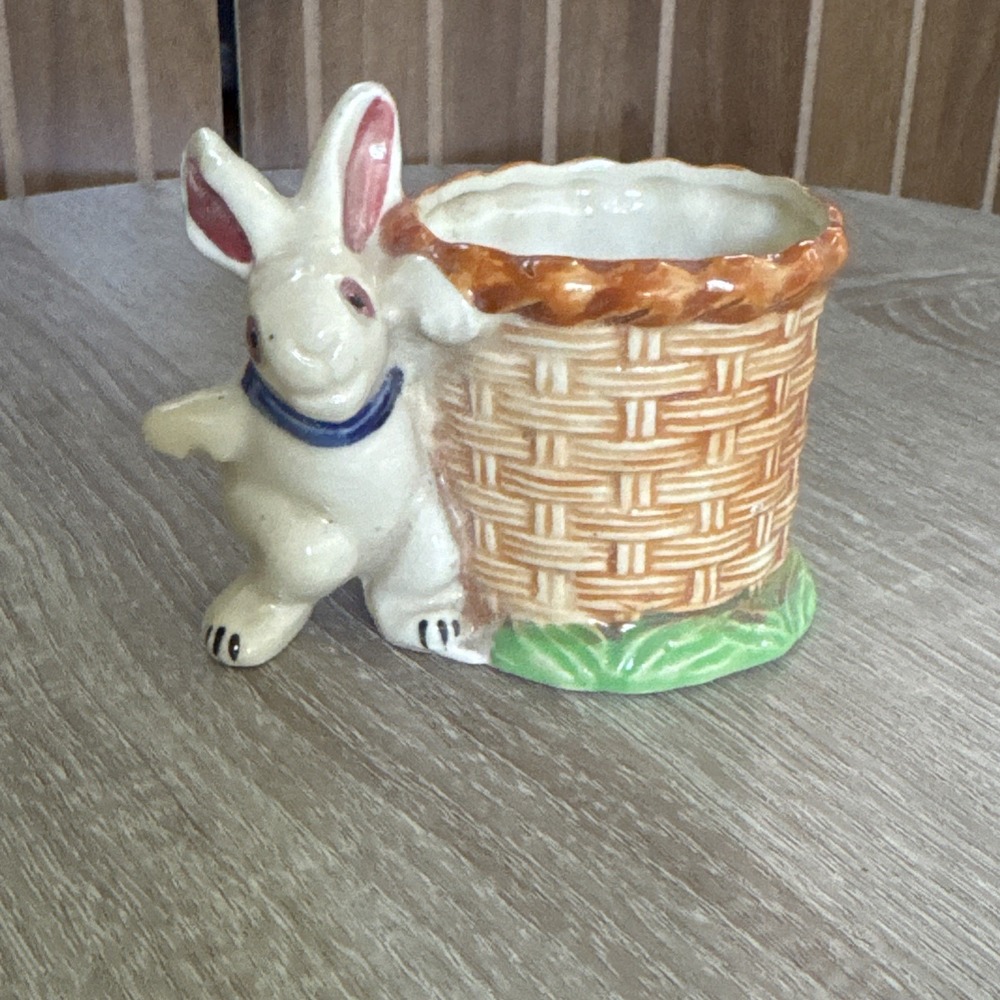 Vintage Rare Ceramic Easter Bunny Rabbit Toothpick Holder Cup, Japan